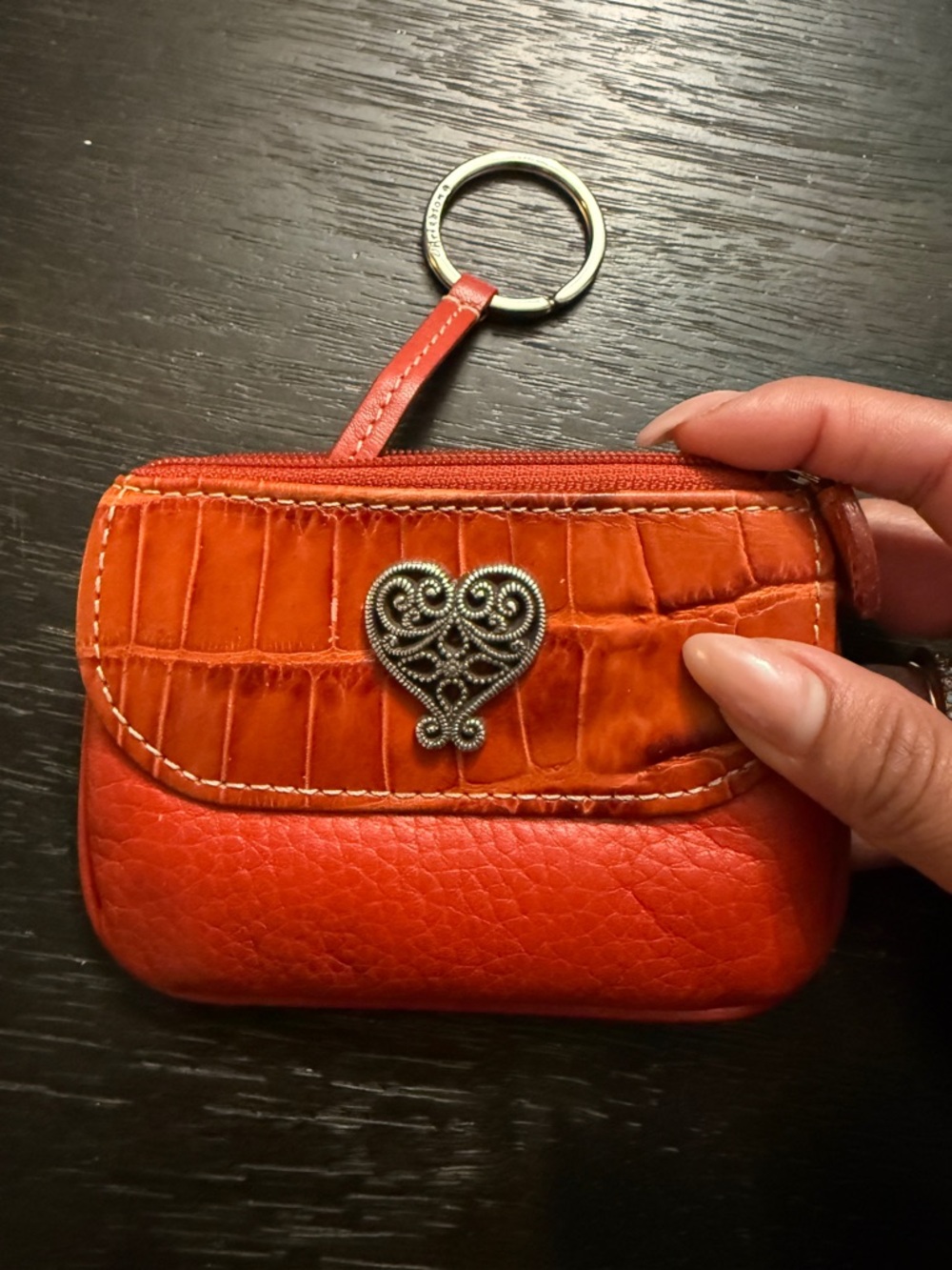 Orange Brighton Heart-Embellished Leather coin Pouch